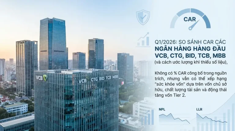 Q1/2026 – So sánh chỉ cố CAR các ngân hàng hàng đầu VCB, CTG, BID, TCB, MBB