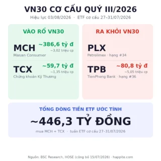 VN30 Cơ Cấu Quý III/2026: MCH và TCX Vào, PLX và TPB Ra — ETF Dịch Chuyển 446 Tỷ Đồng