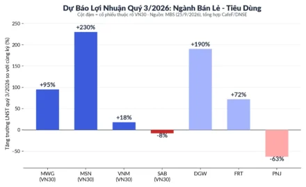 Bán Lẻ VN30 Quý 3/2026: MWG Lãi Tăng 95%, MSN Bứt Phá 230%, Ai Đang Hụt Hơi?