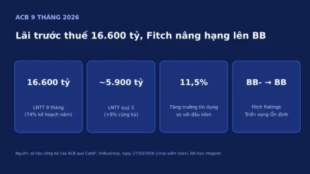 ACB 9 Tháng 2026: Lãi 16.600 Tỷ, Fitch Nâng Hạng BB