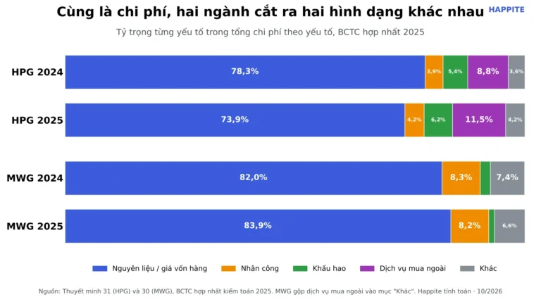 Chi phí theo yếu tố trong BCTC: đọc HPG và MWG