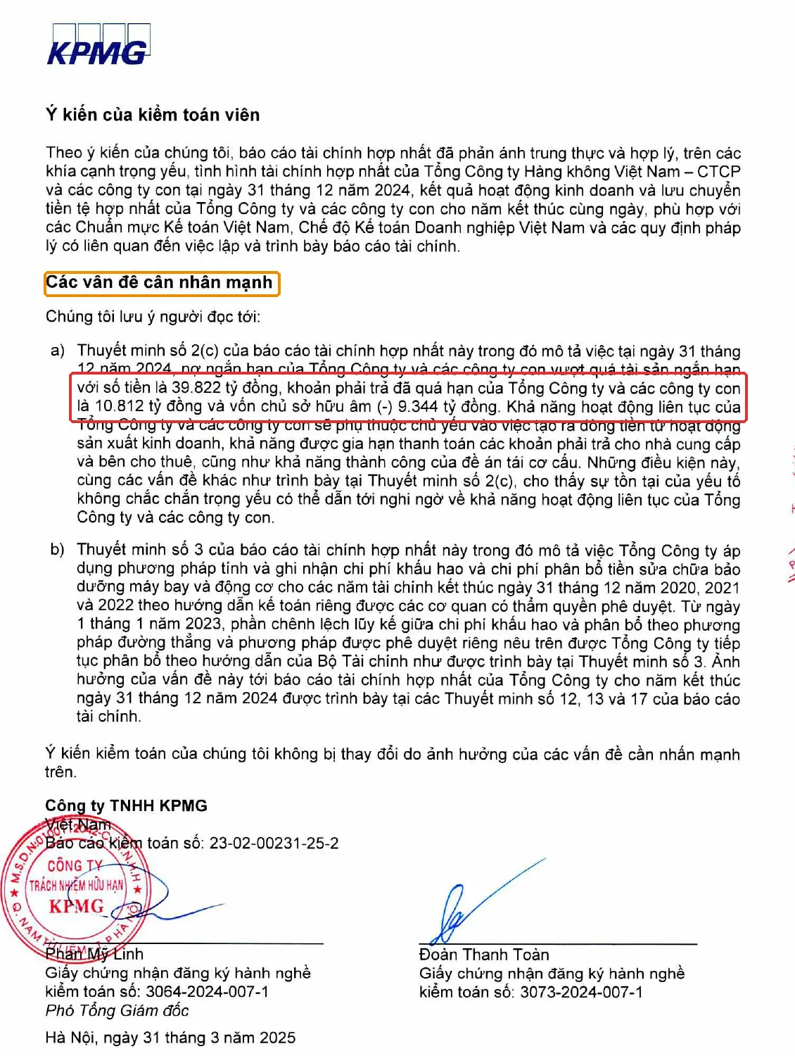 Báo cáo kiểm toán HVN 2024: nợ ngắn hạn vượt tài sản 39.822 tỷ, vốn chủ sở hữu âm 9.344 tỷ khoanh đỏ