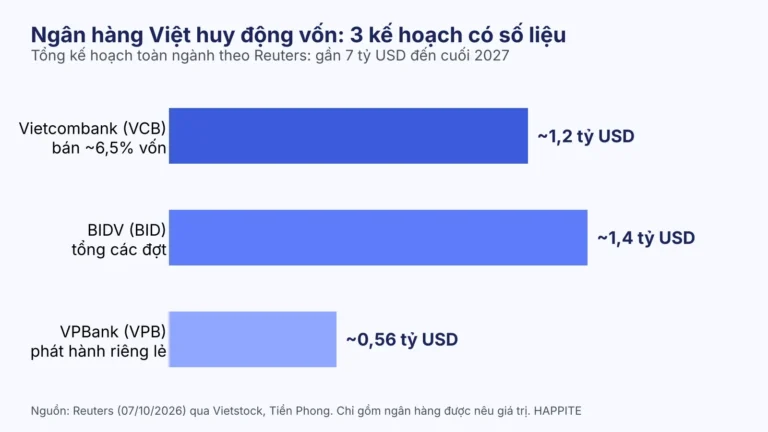 Ngân hàng huy động 7 tỷ USD: VCB, BID, VPB, HDB ra sao?