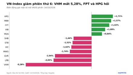 VN-Index Giảm 6 Phiên Liên Tiếp: VHM Mất 5,28%